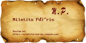 Miletits Páris névjegykártya